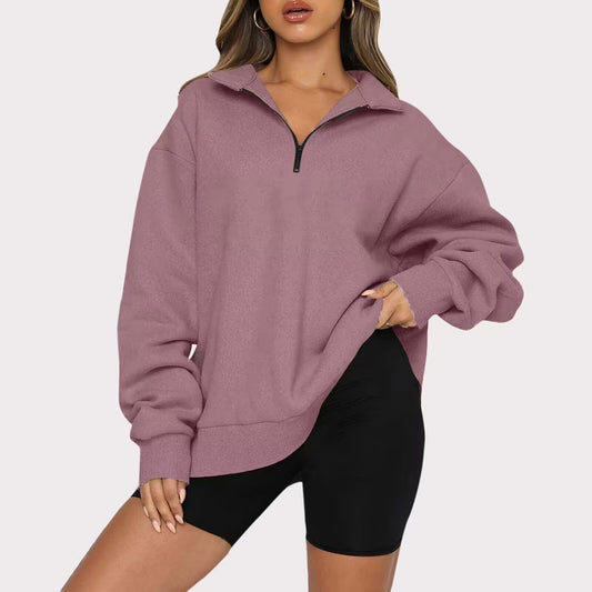 Women Sweatshirts Zip Turndown Collar Loose Casual Tops Clothes - Black Ice Styles