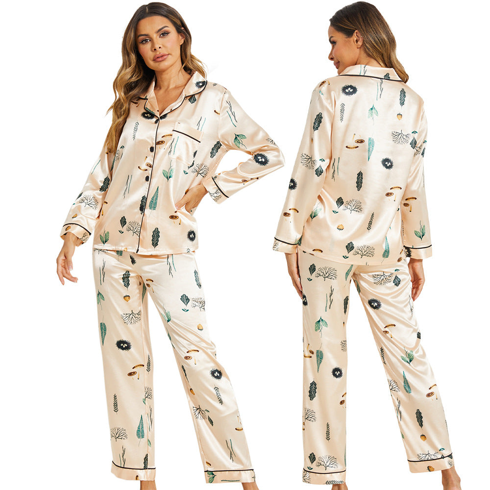 Silk Satin Printed Pajama Set - Black Ice Styles