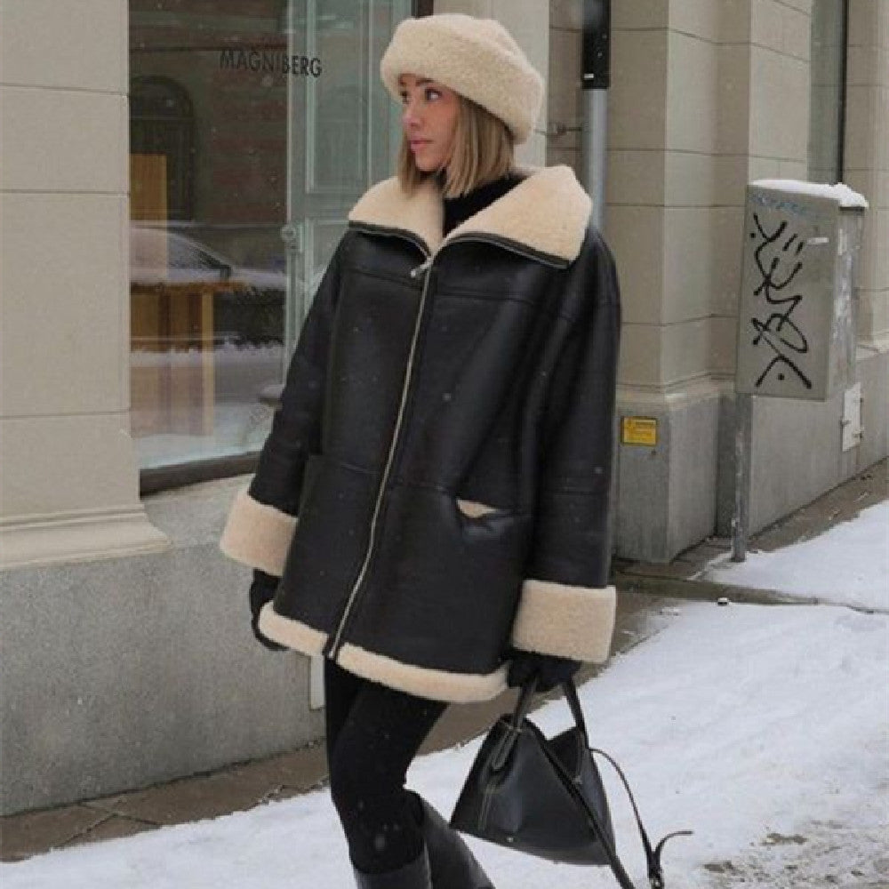 Oversized Cashmere Leather Fur Coat - Black Ice Styles