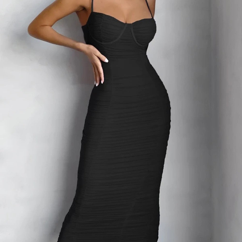 Tight Pleated Bandage Dress - Black Ice Styles