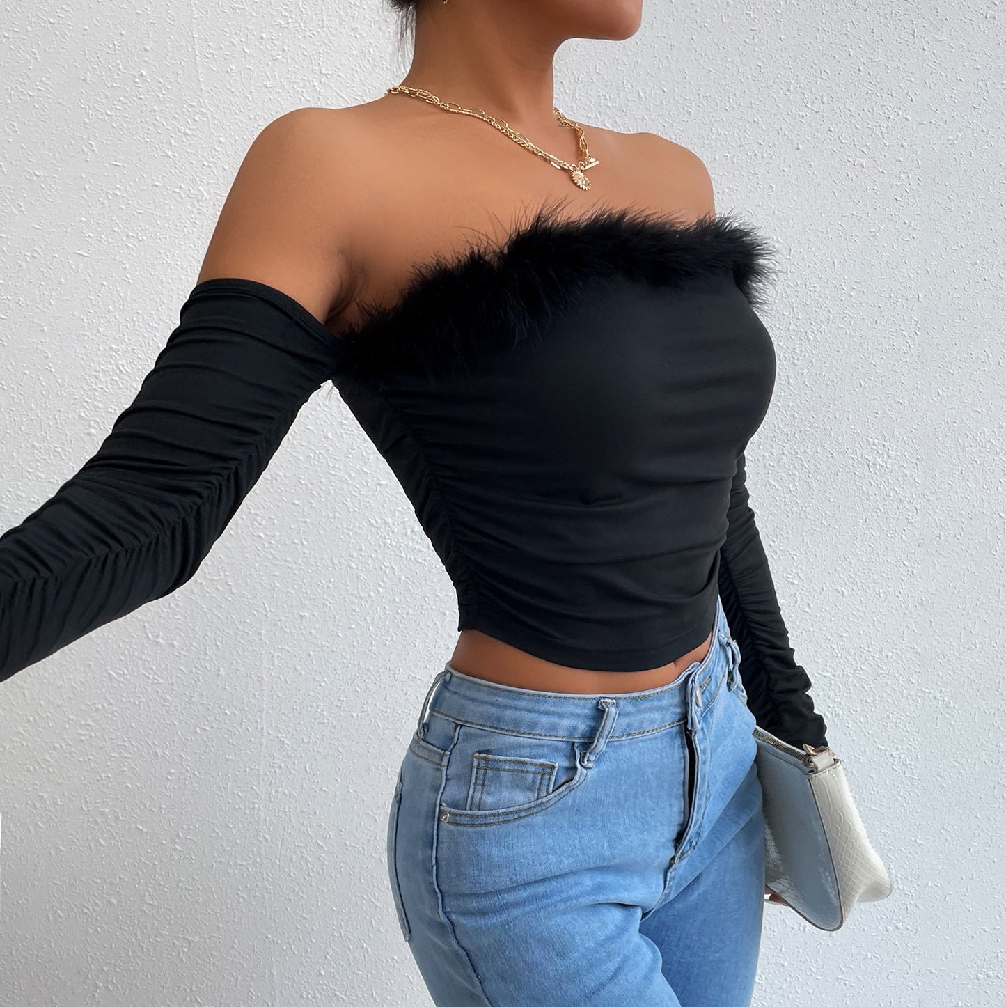 Vintage Fur Strapless Top - Black Ice Styles