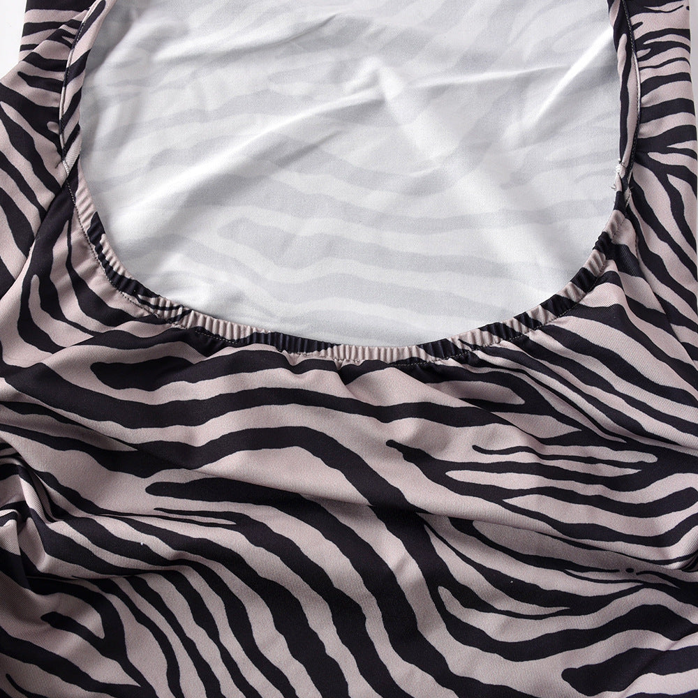 Halter Neck Zebra Mini Dress - Black Ice Styles