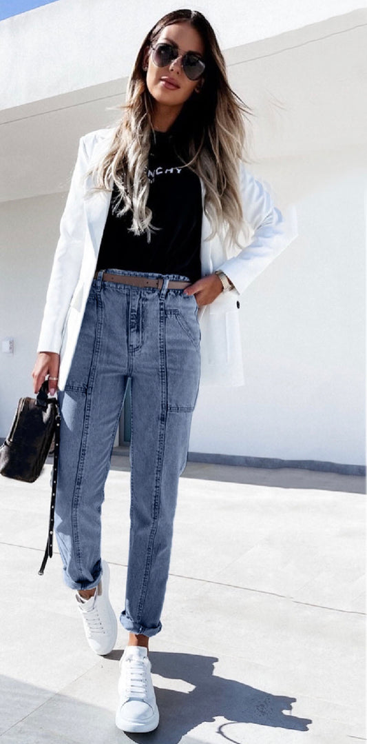 High Waist Patch Jeans - Black Ice Styles