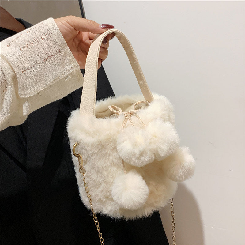 Fluffy Plush Bucket Bag - Black Ice Styles