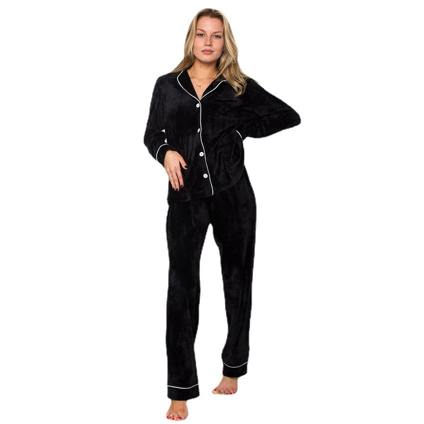 Warm Pyjamas Buttoned Two Piece Set - Black Ice Styles