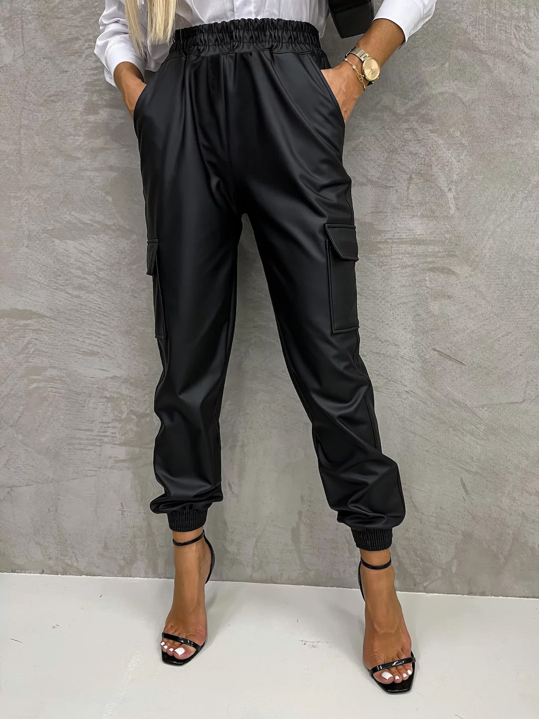 Taper High Waist Elastic Trousers - Black Ice Styles