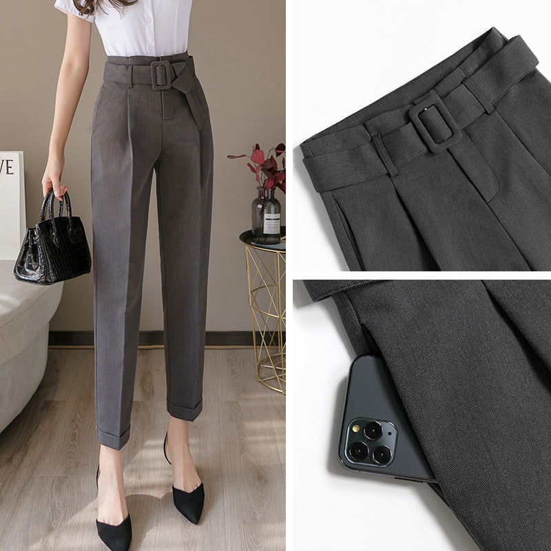 High Waist Loose Slim Fit Trousers - Black Ice Styles