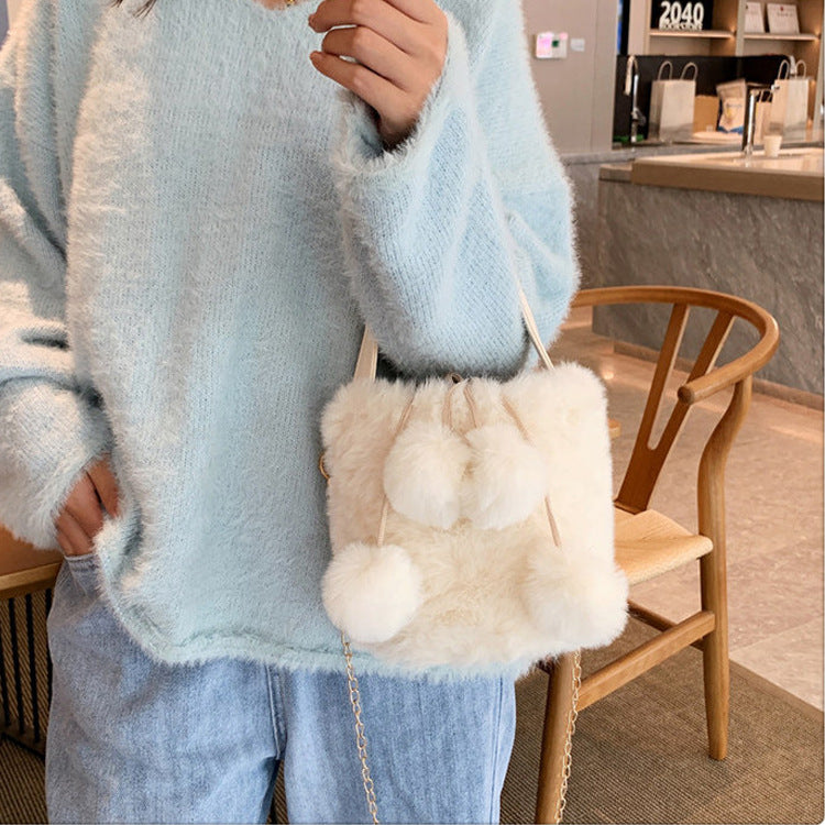 Fluffy Plush Bucket Bag - Black Ice Styles