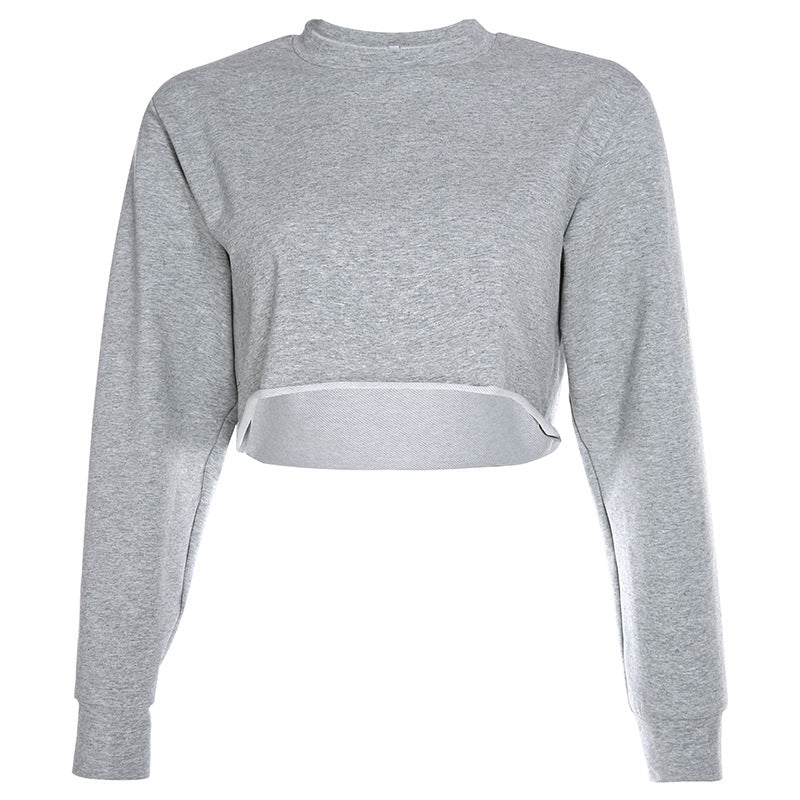 Round Long Sleeve Crop Top - Black Ice Styles