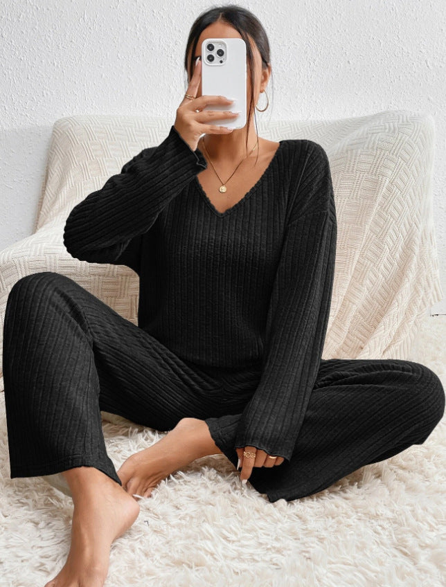 Knitted Round Neck Two Piece Set - Black Ice Styles