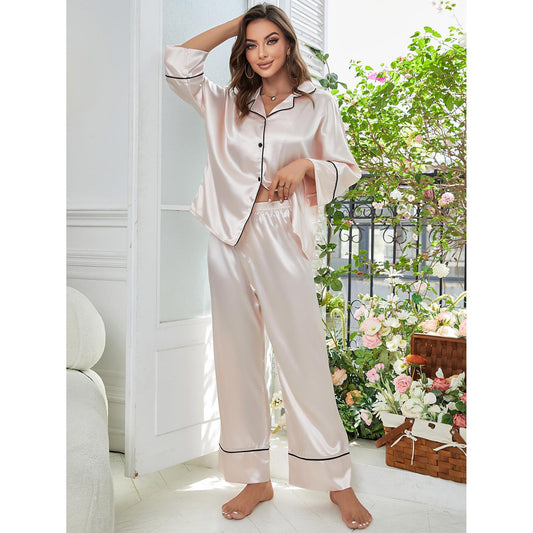 Silk Lapel Sleepwear Lounge Set - Black Ice Styles