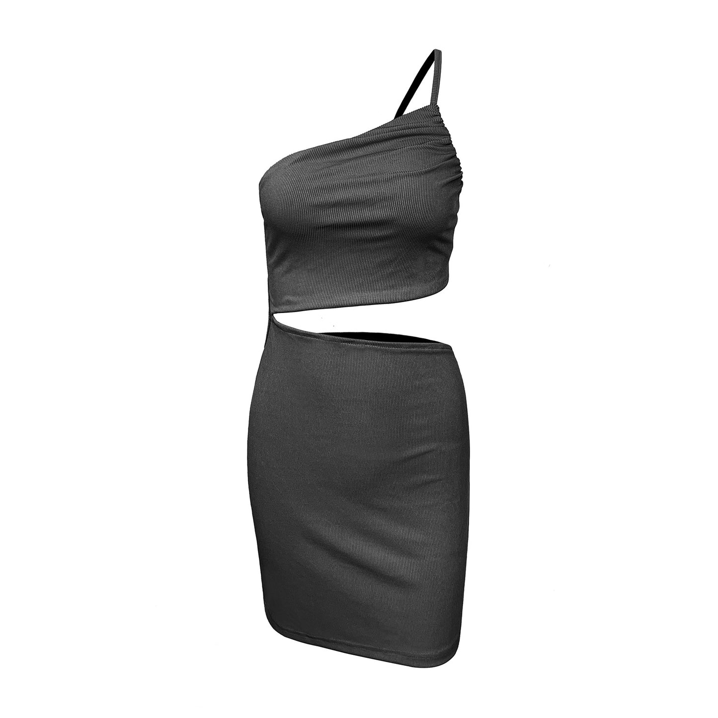 One Shoulder Drawstring Dress - Black Ice Styles