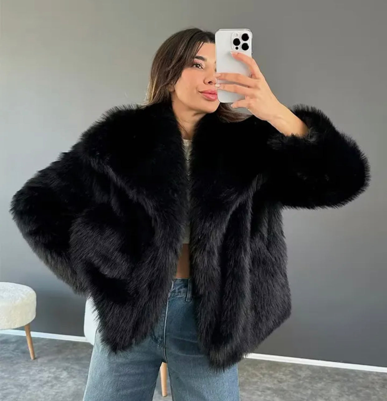 Faux Fur Fashion Coat - Black Ice Styles