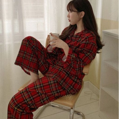 Cotton Plaid Homewear Set - Black Ice Styles