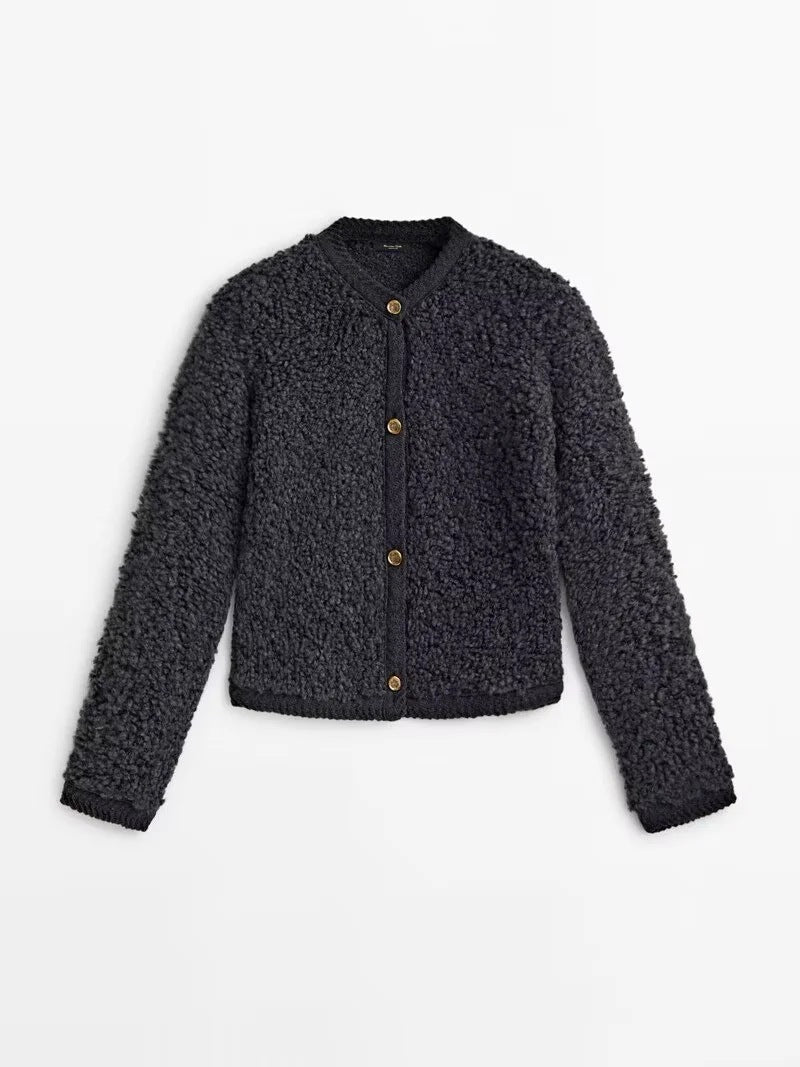 Knitted Woolen Button Cardigan - Black Ice Styles