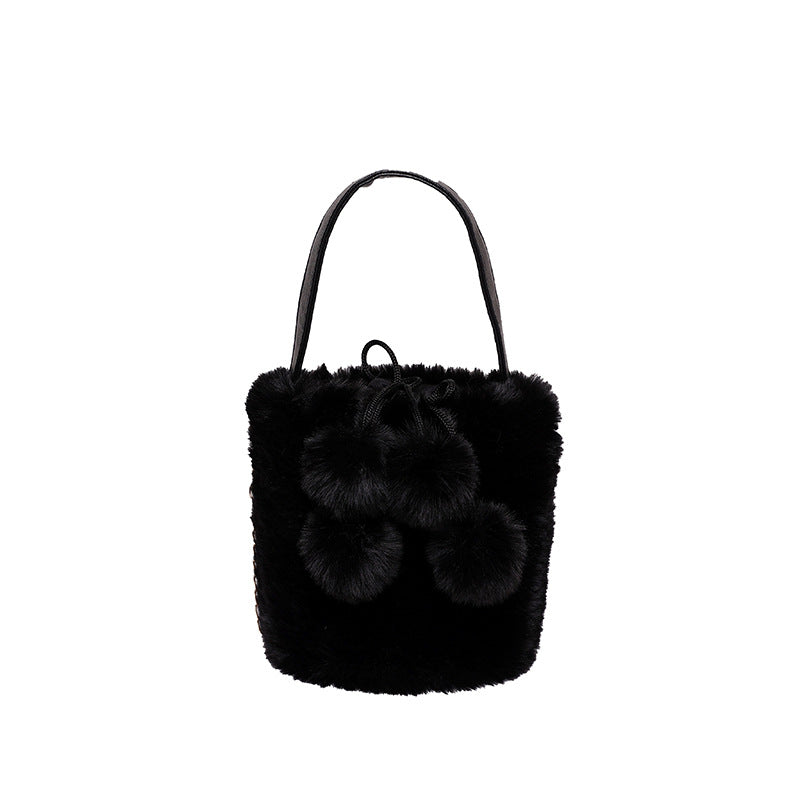 Fluffy Plush Bucket Bag - Black Ice Styles