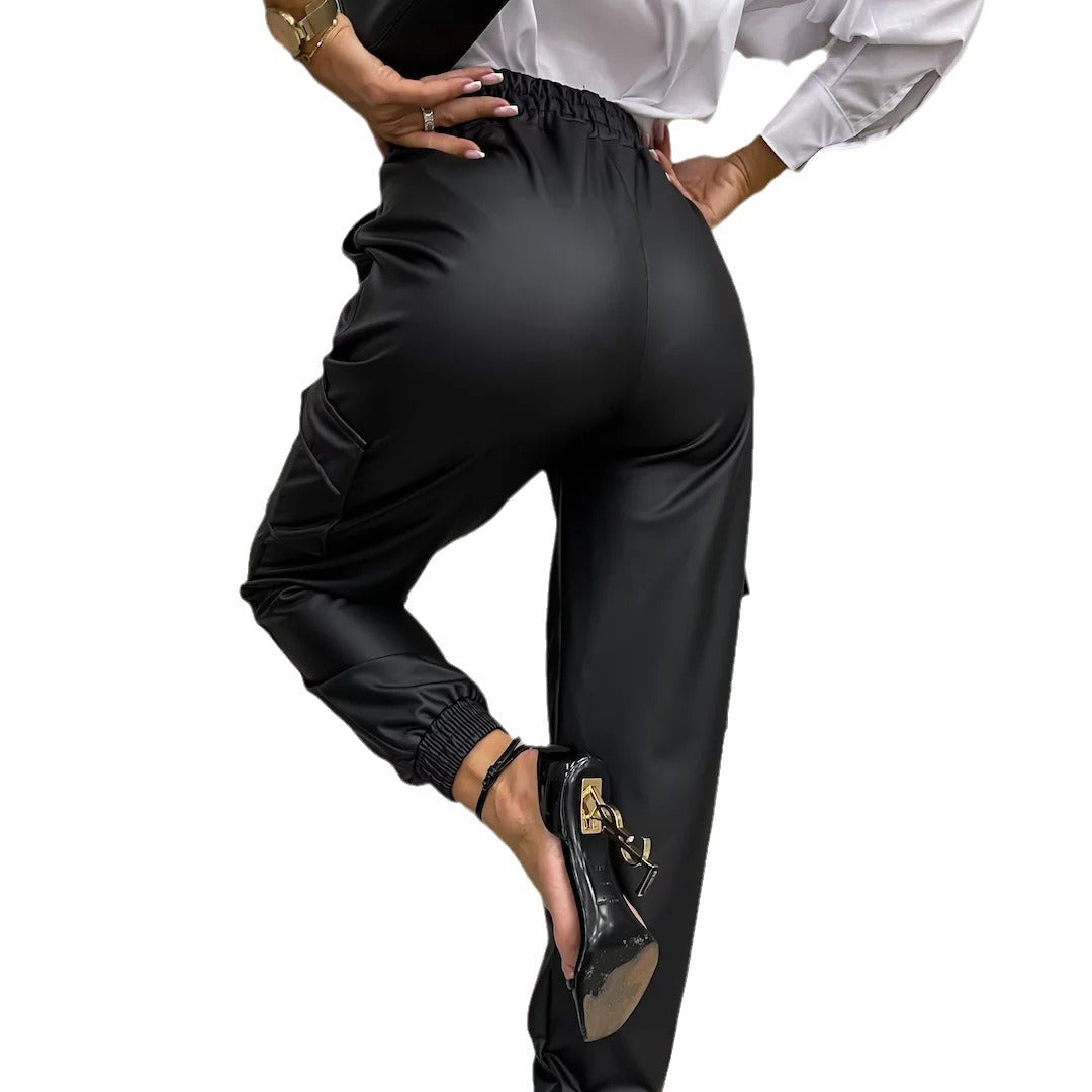 Taper High Waist Elastic Trousers - Black Ice Styles