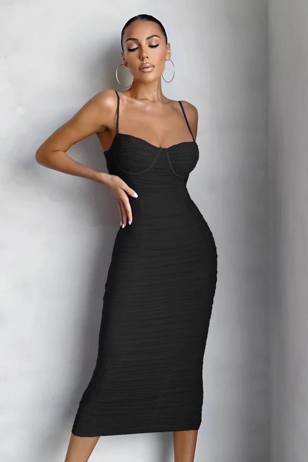 Tight Pleated Bandage Dress - Black Ice Styles