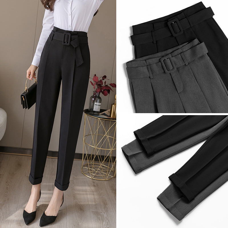 High Waist Loose Slim Fit Trousers - Black Ice Styles