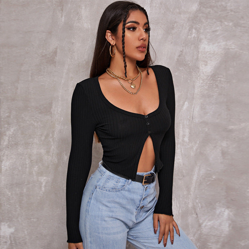 Knit Crop Cardigan Top - Black Ice Styles