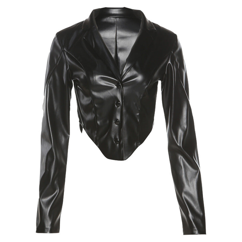 Slim Fit PU Leather Top - Black Ice Styles