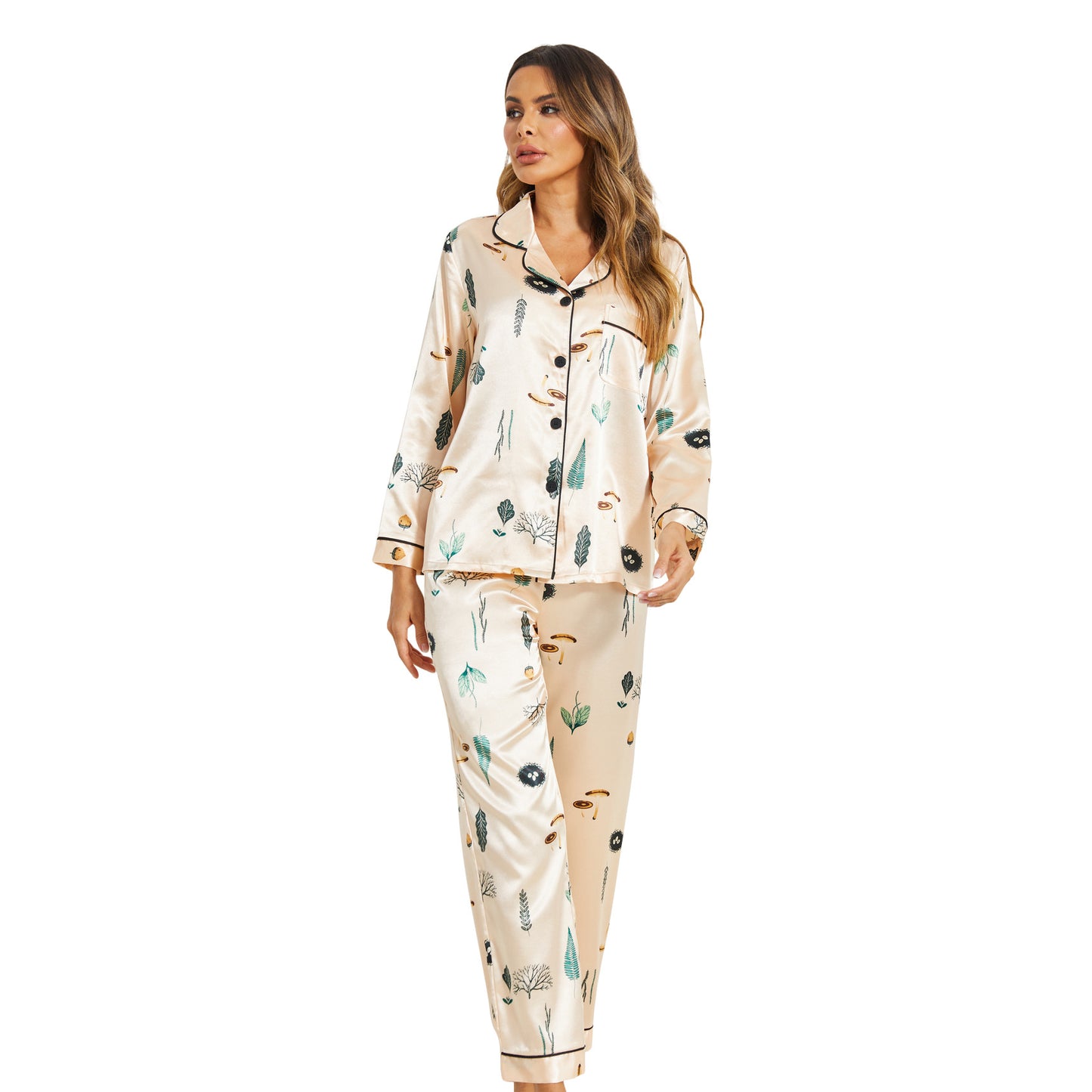 Silk Satin Printed Pajama Set - Black Ice Styles