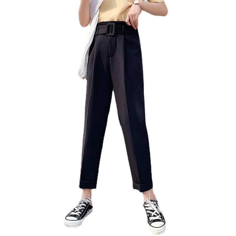 High Waist Loose Slim Fit Trousers - Black Ice Styles