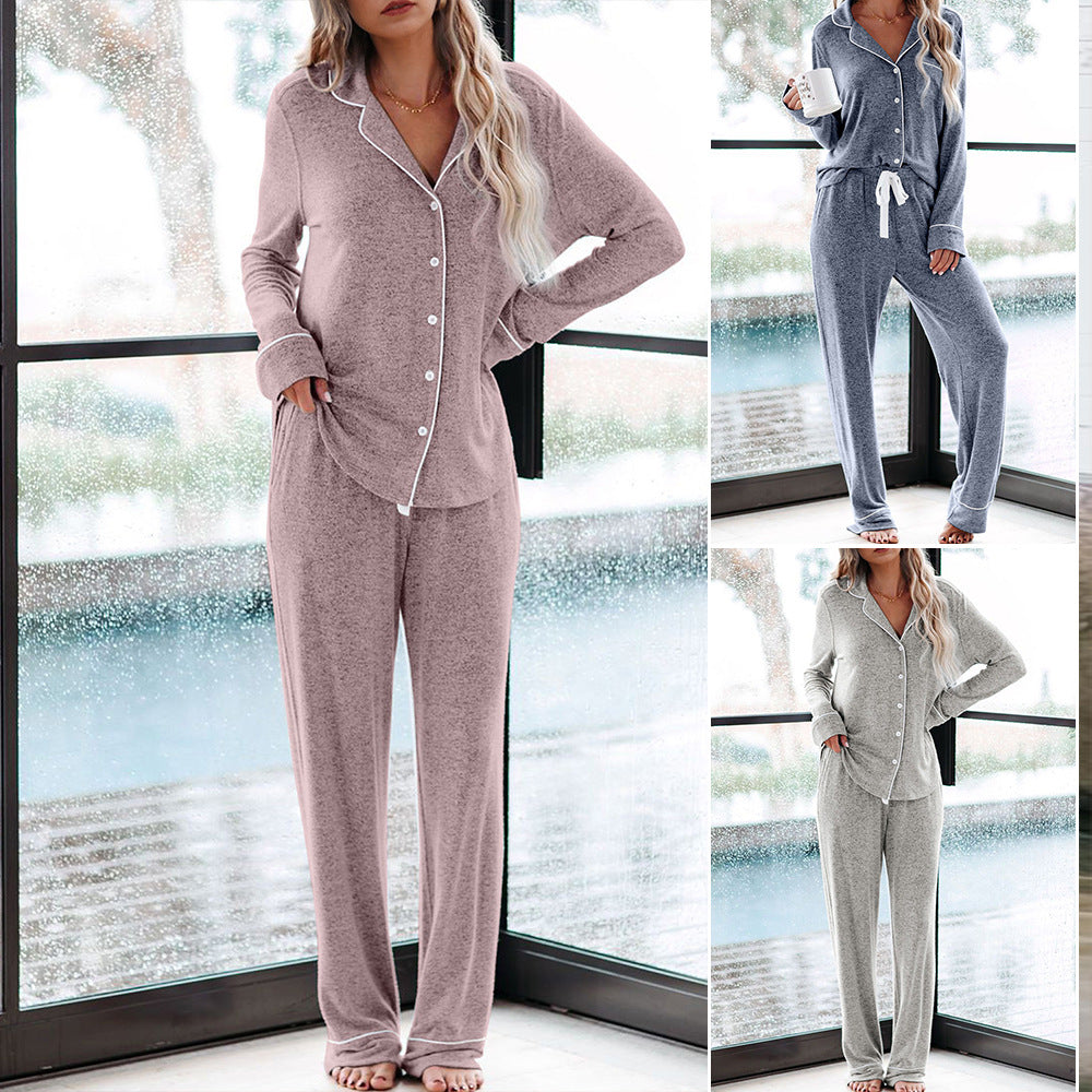 Button Woven Sleepwear Set - Black Ice Styles