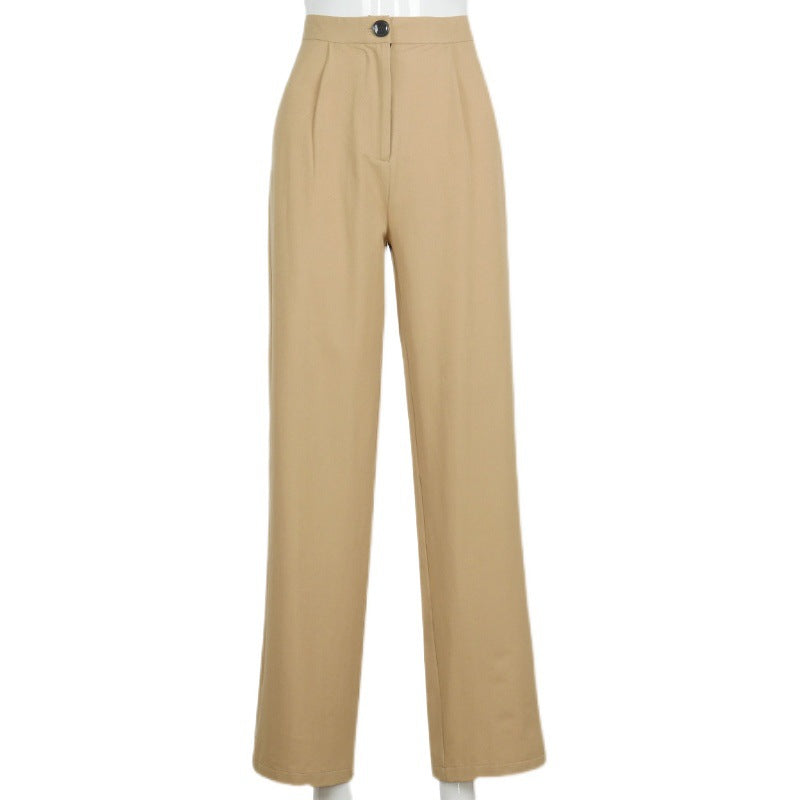 Khaki High Waist Loose Jean Style Trousers - Black Ice Styles