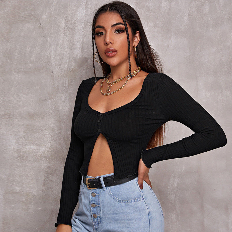 Knit Crop Cardigan Top - Black Ice Styles