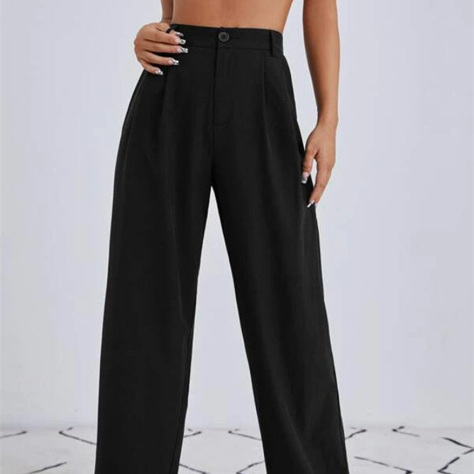 High Waist Wide Leg Suit Trousers - Black Ice Styles