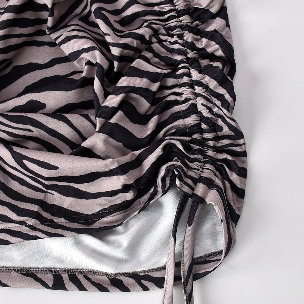 Halter Neck Zebra Mini Dress - Black Ice Styles