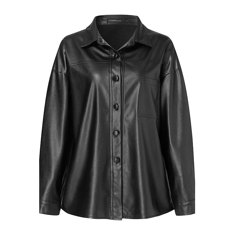 Leather Women's Jacket Coat Lapel Coat Trend - Black Ice Styles