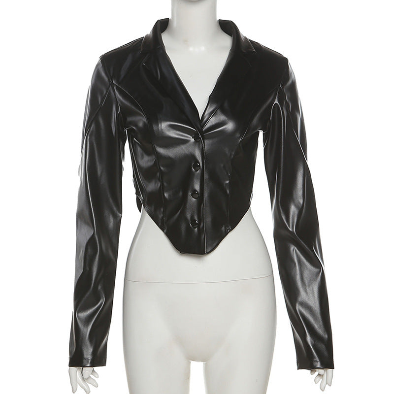 Slim Fit PU Leather Top - Black Ice Styles