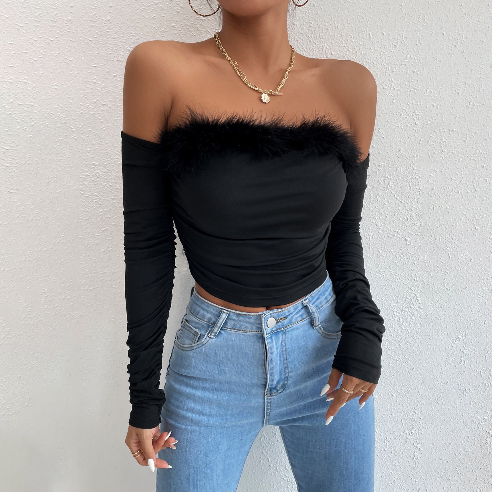 Vintage Fur Strapless Top - Black Ice Styles